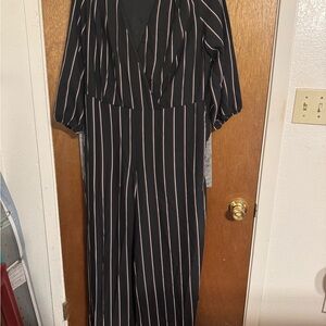 Lane Bryant Black and White Pinstripe Jumpsuit